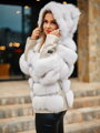 Luxus Damen Lederjacke mit echtem Pelz weiß