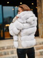 Luxus Damen Lederjacke mit echtem Pelz weiß