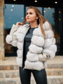 Luxus Damen Lederjacke mit echtem Pelz weiß