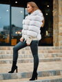 Luxus Damen Lederjacke mit echtem Pelz weiß