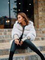 Luxus Damen Lederjacke mit echtem Pelz weiß