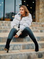 Luxus Damen Lederjacke mit echtem Pelz weiß