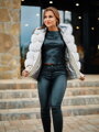 Luxus Damen Lederjacke mit echtem Pelz weiß