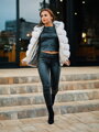 Luxus Damen Lederjacke mit echtem Pelz weiß