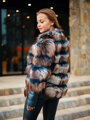 Luxuriöse kurze Lederjacke mit echtem Fuchspelz schwarz
