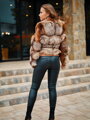 Luxuriöse kurze Lederjacke mit echtem Fuchspelz braun