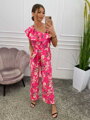 Damen Blumen Jumpsuit mit Rüschen Pink