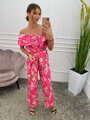 Damen Blumen Jumpsuit mit Rüschen Pink