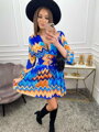 Damenkleid mit Muster in blau-oranger Farbe