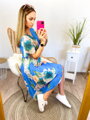Blaues Kleid mit kurzen Ärmeln und Faltenrock