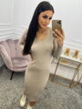 Taillierte Damenkleid mit Ausschnitt, beige