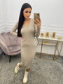 Taillierte Damenkleid mit Ausschnitt, beige
