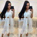 Damen Sommerkleid mit Madeira und Ziergürtel MFY weiß