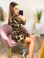 Tailliertes Damenkleid mit Tiermuster in Braun
