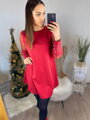Trendiges rotes Damenkleid mit Perlen an den Ärmeln