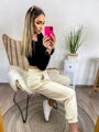 Damen-Jogginghose aus Velours in Cremefarbe