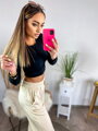 Damen-Jogginghose aus Velours in Cremefarbe