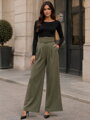 Dámske široké nohavice 2201 khaki zelené 