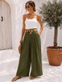 Dámske letné palazzo nohavice s opaskom 12487 khaki zelené