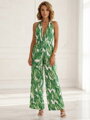 Damen Sommer Long Jumpsuit Weiß-Grün