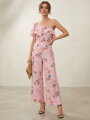Jumpsuit mit Blumenmuster, Puderrosa