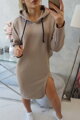 Langes Damen Sweatshirtkleid mit Kapuze 9168 cappuccino