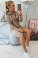 Langes Damen Sweatshirtkleid mit Kapuze 9168 cappuccino