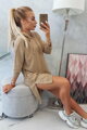 Erweitertes Sweatshirtkleid mit Kapuze 9078 beige
