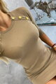 Damen Bleistiftkleid mit dekorativen Knöpfen 5198 beige