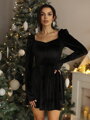 Dámske áčkové zamatové čierne šaty FLV-992