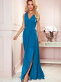 Langes Damenkleid mit Bindeband am Rücken 362-4 blau