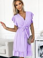 Damen Kleid 455-3 mit V-Ausschnitt lila