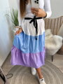 Eleganter langer Rock in Lila mit blauen Mustern