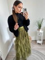Khaki Midirock mit Gummiband