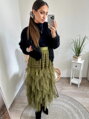 Khaki Midirock mit Gummiband