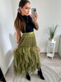 Khaki Midirock mit Gummiband