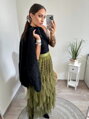 Khaki Midirock mit Gummiband