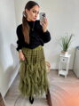 Khaki Midirock mit Gummiband