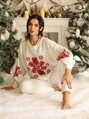 Schneeweißer Pullover mit roter Schneeflocke SW252-24