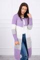 Lange Damen Strickjacke Trikolore 2019-12 lila+weiß+grau