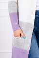 Lange Damen Strickjacke Trikolore 2019-12 lila+weiß+grau
