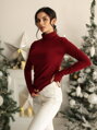 Burgunderroter Damen-Rollkragenpullover BLK59-20