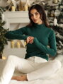 Eleganter Damen-Rollkragenpullover in Smaragdgrün BLK59-20