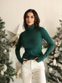 Eleganter Damen-Rollkragenpullover in Smaragdgrün BLK59-20