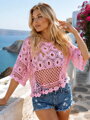 Damen Crop-Top aus Spitze in Rosa