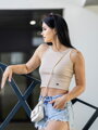 Damen geripptes Croptop VSB LOLLY beige