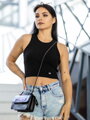 Schwarzes Damen geripptes Croptop VSB LOLLY 