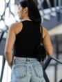 Schwarzes Damen geripptes Croptop VSB LOLLY 