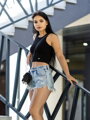Schwarzes Damen geripptes Croptop VSB LOLLY 