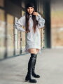 Langes Oversize-Sweatshirt mit Tasche VSB WELLA grau